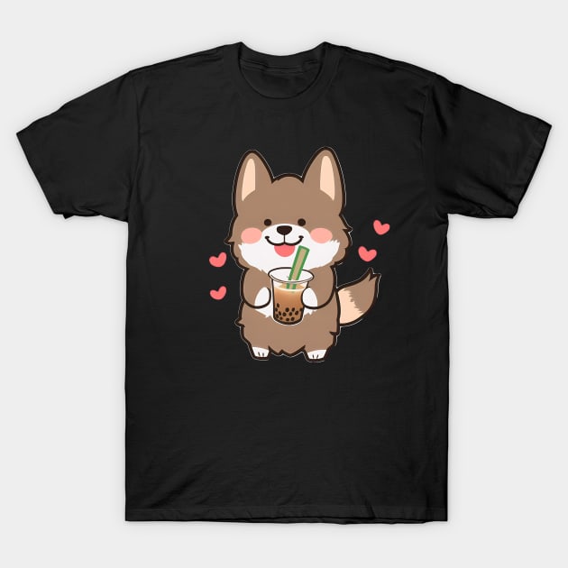 Dog Drinking Boba Tea T-Shirt by nicecorgi